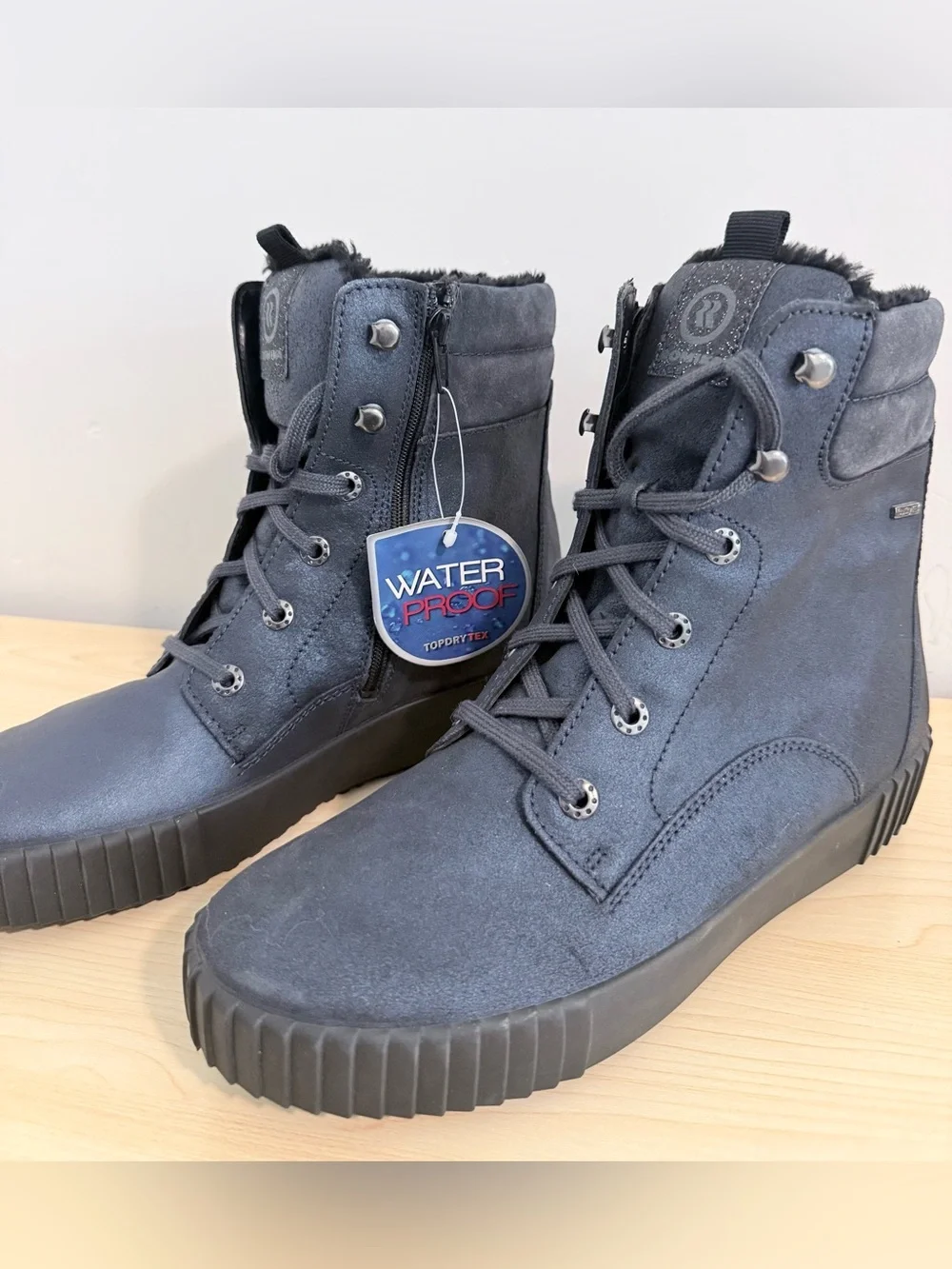 Blue Women's Lace-Up Fur Lined Ankle Boots